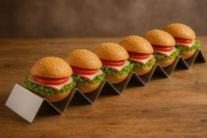 Snackwelle aus Edelstahl mit 7 belegten Brötchen