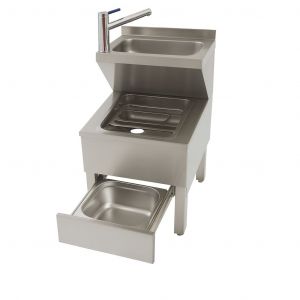 Handwasch- Ausgussbeckenkombination mit Abfallschublade aus Edelstahl