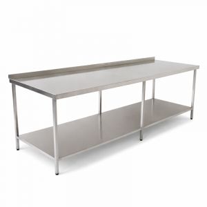 Arbeitstisch aus Edelstahl | Unterbau offen mit Ablageboden | Tiefe 600 mm | Breite von 2500 - 2885 mm