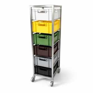 Behälterwagen BHW 202016 aus Edelstahl | Mit 6 Euro Behälter übereinander gestapelt | Für Industrie und Gewerbe