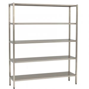 Edelstahlregal mit 5 Ablageböden - Tiefe 400 mm - schmale Ausführung