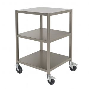 Beistellwagen aus Edelstahl als Sonderanfertigung | Quadratischer Bau mit drei Ablageböden | Stabiles und robustes Design