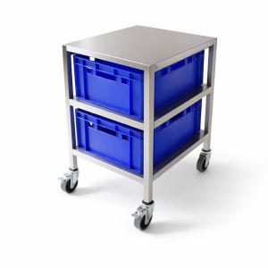 Behälterwagen BHW 202002 aus Edelstahl | Mit 2 Euro Behälter in verschiedenen Farben | Behälter für Lebensmittelbetriebe oder Industrie