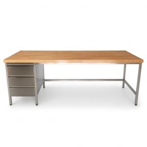 Arbeitstisch mit Schubladenblock und Buchenholztischplatte