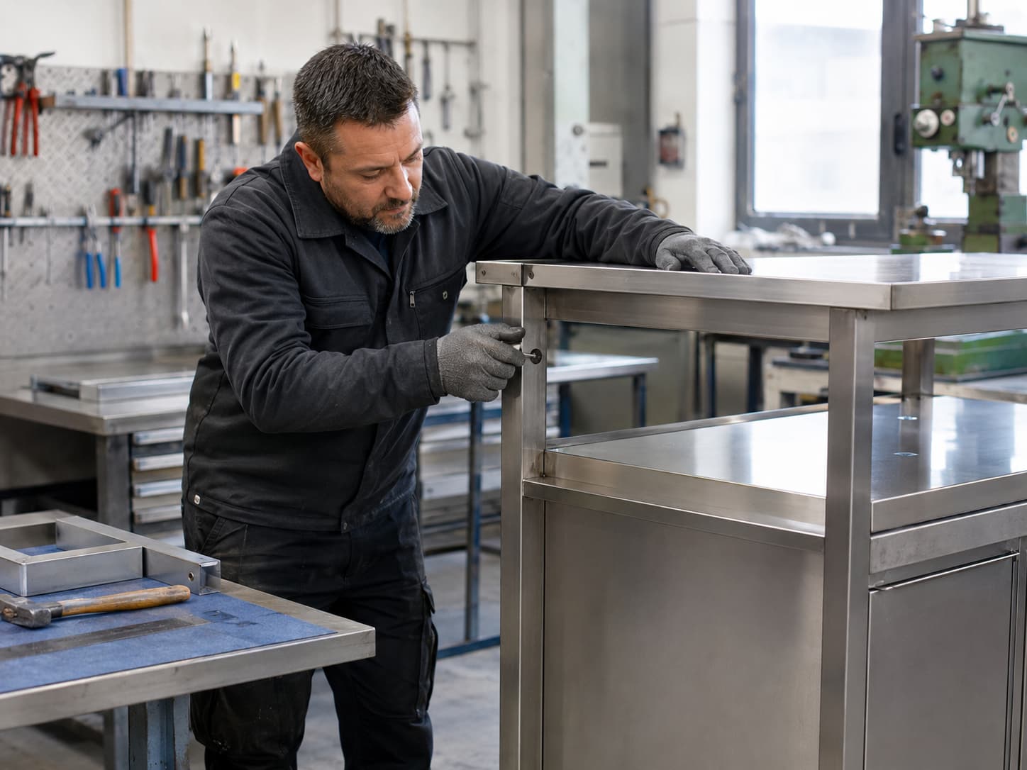 Mitarbeiter von MBM Lambeck bei der Fertigung eines Edelstahlmöbels