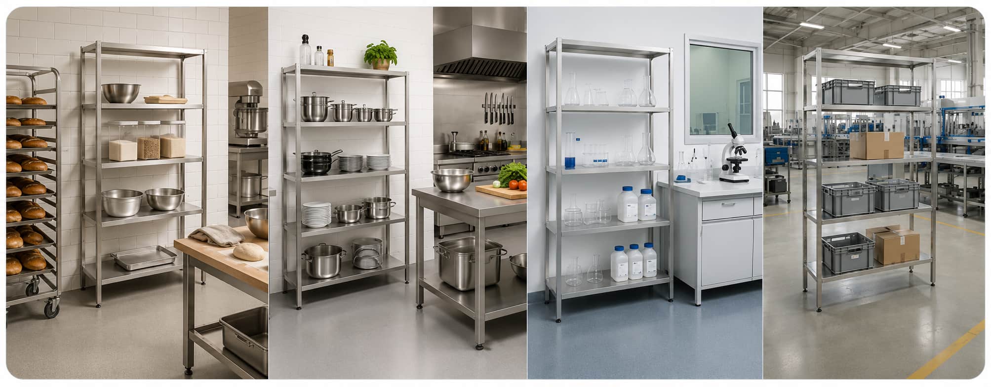 Edelstahlregale in Backstube, Großküche, Labor und Produktion
