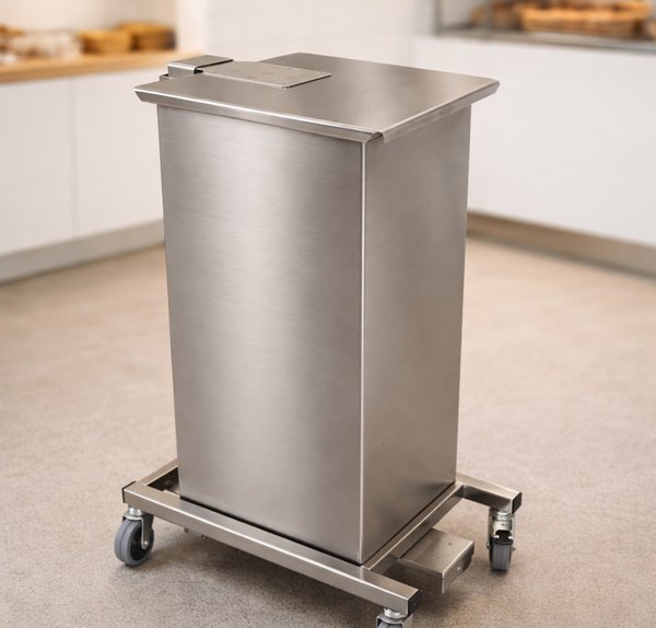 Edelstahl Abfallsammler mit Fußpedal in Bäckerei