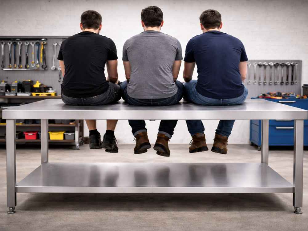 Belastung eines Arbeitstisches aus Edelstahl