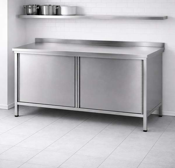 Edelstahl Arbeitstisch mit Flügeltüren