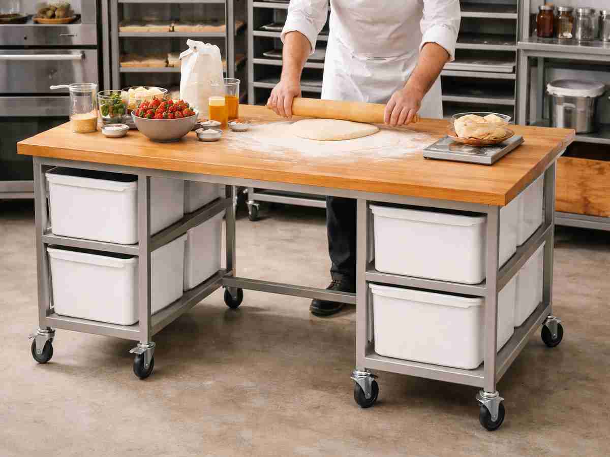 Edelstahl Arbeitstisch in der Backstube