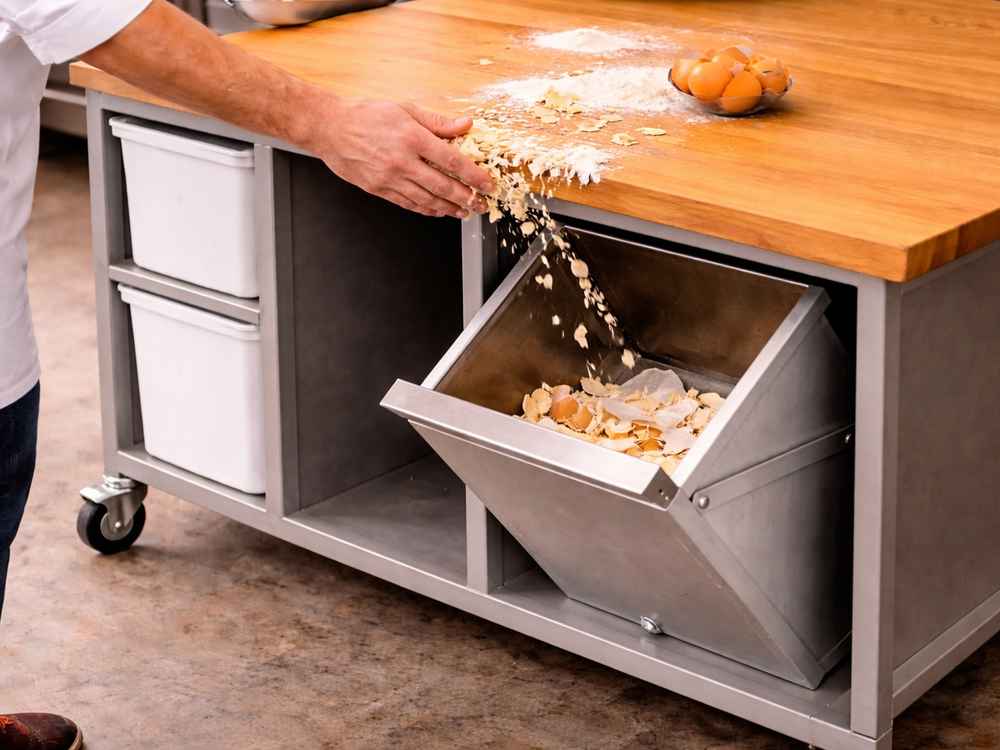 Buchenholz Arbeitstisch mit Abfalleimer